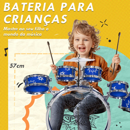 AIYAPLAY Bateria Infantil com Banco Bateria para Crianças acima de 3 Anos com Tambores Pedal e Baqueta Desenho com Tema de Estrelas 65x22x57 cm Azul