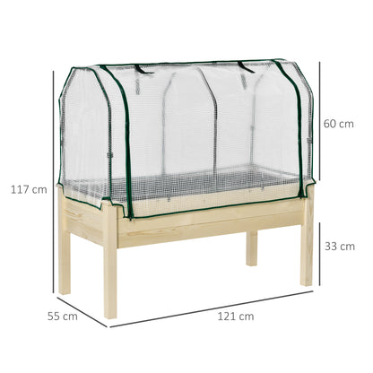 Outsunny Horta Vertical Elevada de Madeira 121x55x117cm com Cobertura de Proteção Mesa de Jardinagem para Cultivo de Flores Vegetais e, Jardim Terraço Madeira Natural