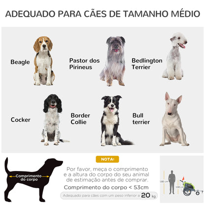 PawHut Reboque Bicicleta Cães Carrinho para Transporte para Animais de Estimação 2 em 1 com Guiador Amortecimento Roda Giratória 360° Refletores Carga Máx. 30 kg 155x83x108 cm Verde e Cinza