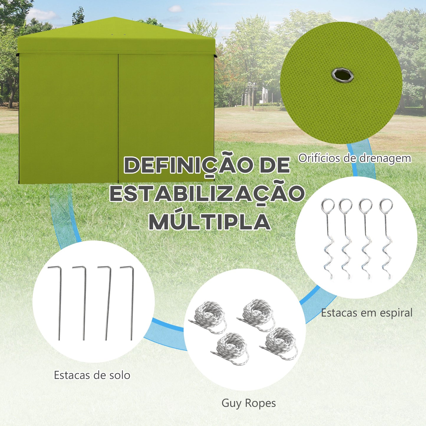 Outsunny Tenda Dobrável 3x3 m Tenda de Jardim com 4 Paredes Laterais 2 Janelas de Malha Altura Ajustável Bolsa de Transporte Impermeável e Anti-UV para Campismo Festas Verde