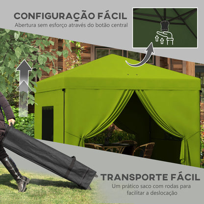 Outsunny Tenda Dobrável 3x3 m Tenda de Jardim com 4 Paredes Laterais 2 Janelas de Malha Altura Ajustável Bolsa de Transporte Impermeável e Anti-UV para Campismo Festas Verde