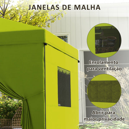 Outsunny Tenda Dobrável 3x3 m Tenda de Jardim com 4 Paredes Laterais 2 Janelas de Malha Altura Ajustável Bolsa de Transporte Impermeável e Anti-UV para Campismo Festas Verde