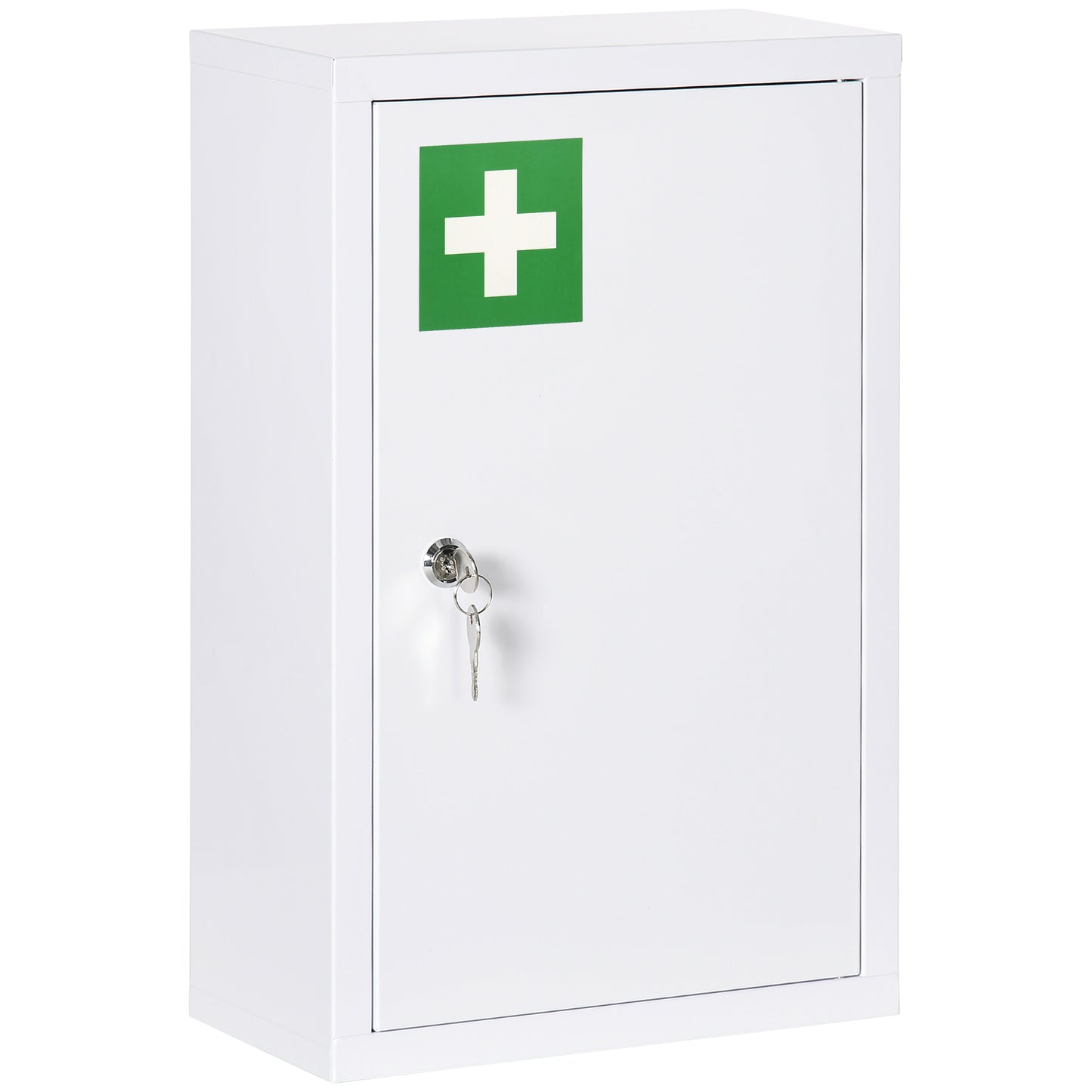 kleankin Armário Farmácia de Parede Armário de Medicamentos de Aço com 3 Prateleiras de Armazenamento e 2 Chaves para Casa de Banho 30x14x46 cm Branco