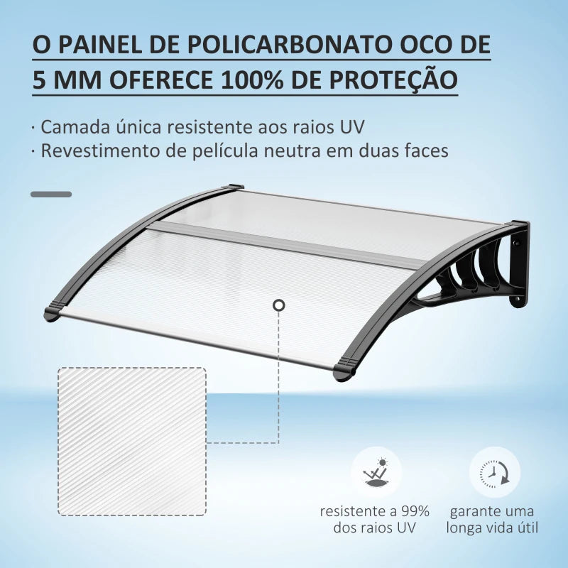 Outsunny Marquise de Proteção 75x100 cm Marquise de Exterior para Portas e Janelas contra Sol e Chuva com Suporte de Liga de Alumínio Transparente e Preto