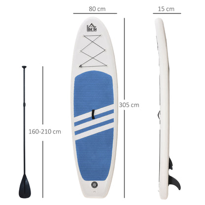 HOMCOM Prancha de surf inflável com remo ajustável Almofada antideslizante e acessórios completos Máx. 120 kg 305x80x15 cm Azul Branco