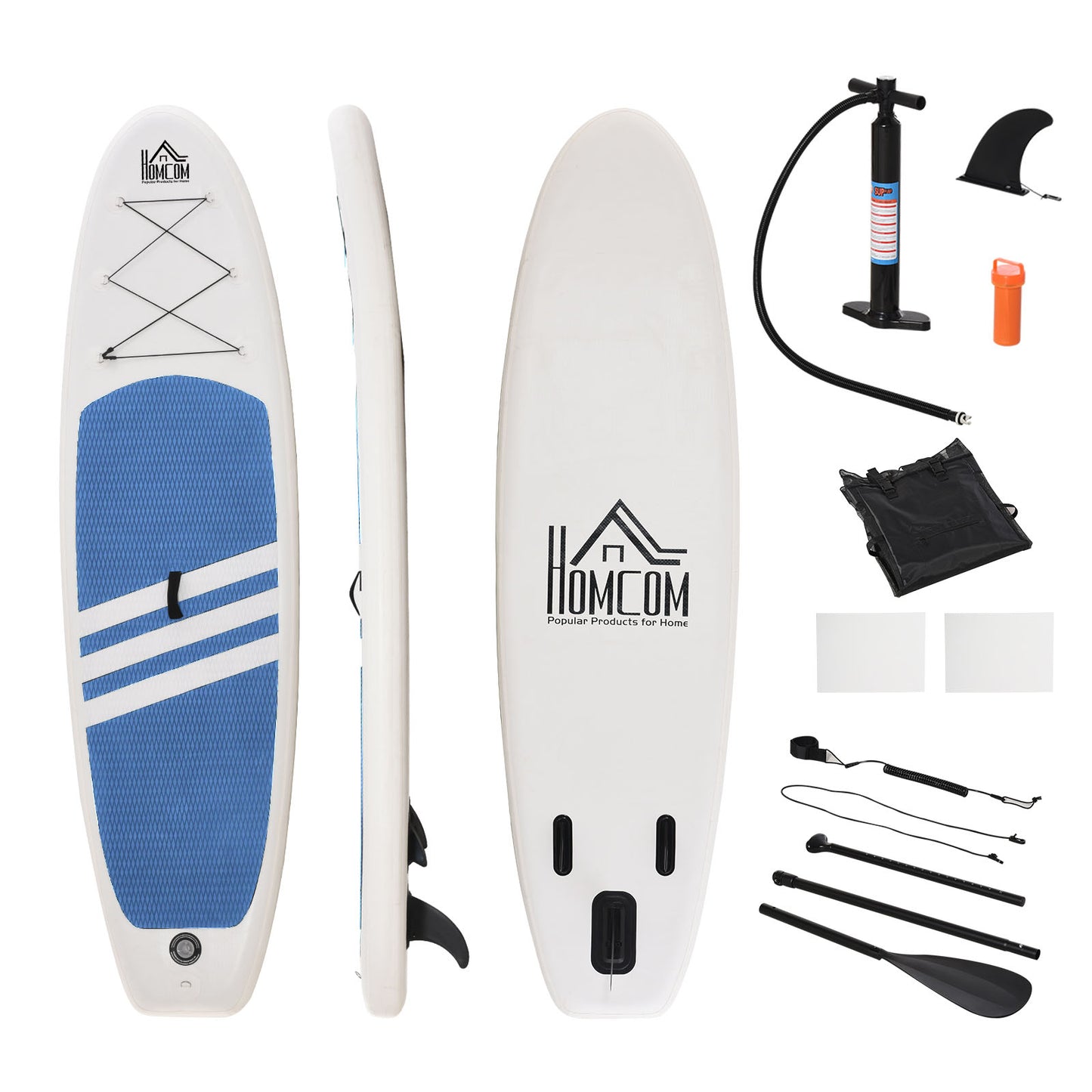 HOMCOM Prancha de surf inflável com remo ajustável Almofada antideslizante e acessórios completos Máx. 120 kg 305x80x15 cm Azul Branco