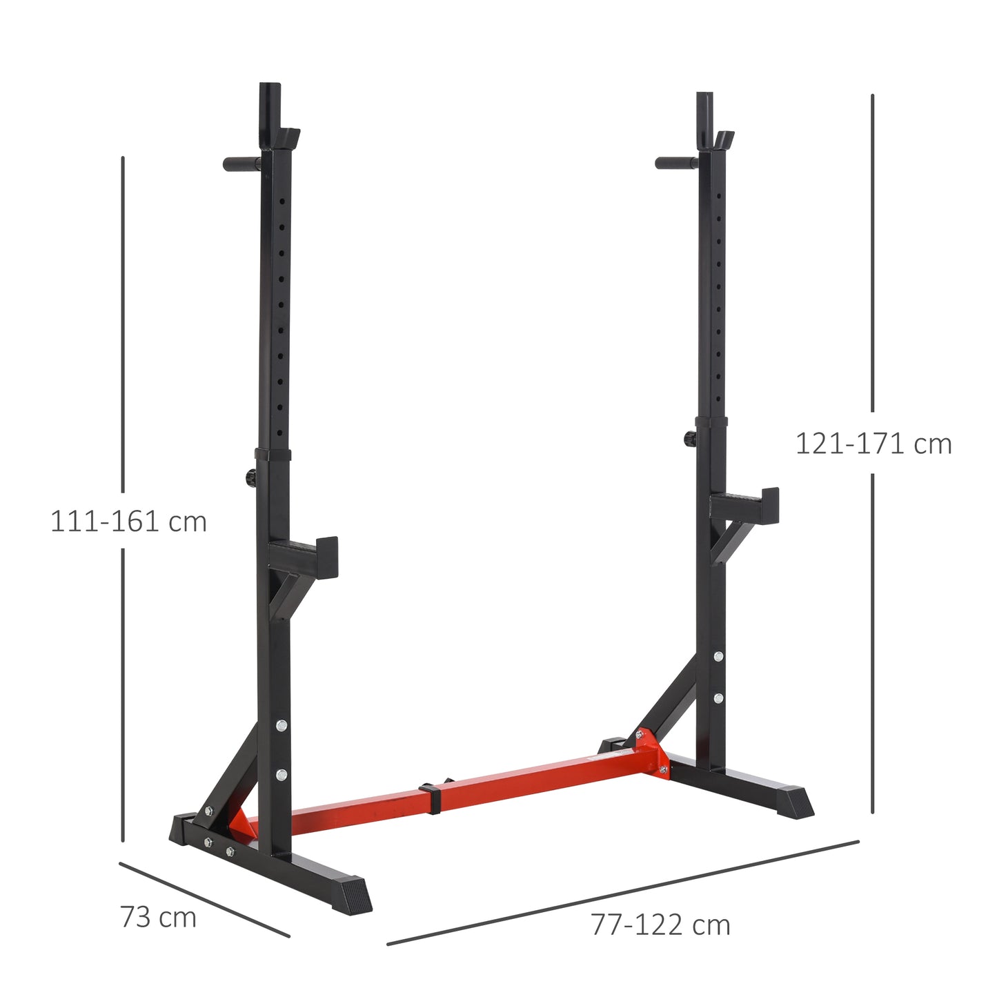 Suporte Ajustável para Barras de Peso Suporte Multifuncional para Exercício em Casa Escritório Carga 150kg Altura Ajustável 121-171cm Preto e Vermelho