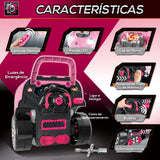 HOMCOM Motor de Caminhão para Crianças acima de 3 Anos Conjunto de Motor de Brinquedo com 61 Peças Volante Buzina Faróis Caixa de Armazenamento e Rodas 40x39x47 cm Rosa