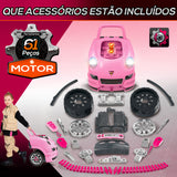 HOMCOM Motor de Caminhão para Crianças acima de 3 Anos Conjunto de Motor de Brinquedo com 61 Peças Volante Buzina Faróis Caixa de Armazenamento e Rodas 40x39x47 cm Rosa