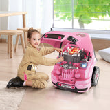 HOMCOM Motor de Caminhão para Crianças acima de 3 Anos Conjunto de Motor de Brinquedo com 61 Peças Volante Buzina Faróis Caixa de Armazenamento e Rodas 40x39x47 cm Rosa