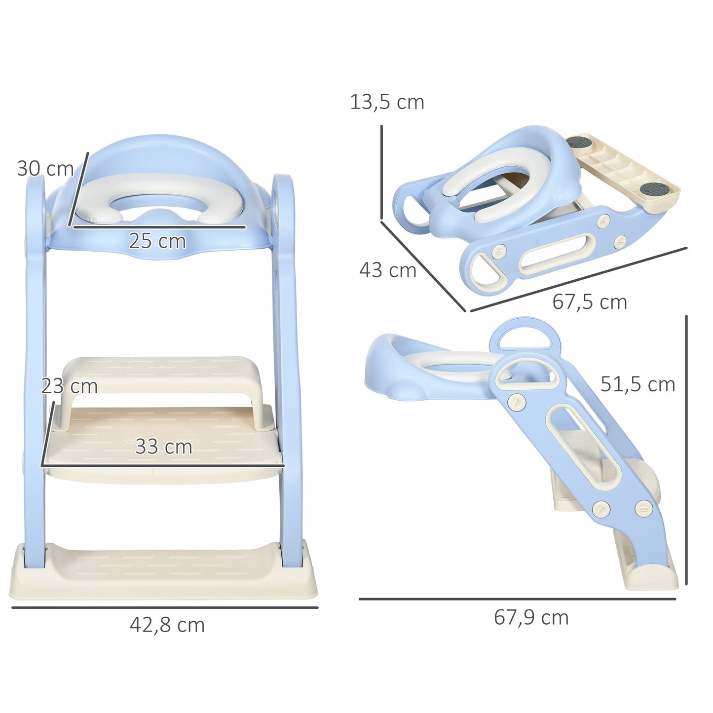 ZONEKIZ Redutor Sanita com Escada Adaptador Sanita para Crianças Dobrável para Casa de Banho Redutor de Sanita para Crianças de 2-6 Anos Portátil com Almofadas Antiderrapantes 67,9x42,8x51,5 cm Azul