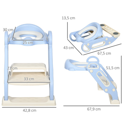 ZONEKIZ Redutor Sanita com Escada Adaptador Sanita para Crianças Dobrável para Casa de Banho Redutor de Sanita para Crianças de 2-6 Anos Portátil com Almofadas Antiderrapantes 67,9x42,8x51,5 cm Azul