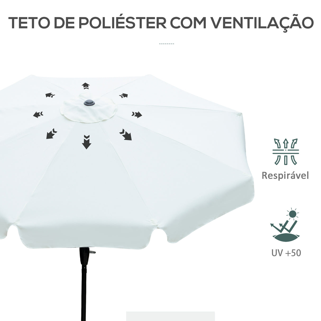 Outsunny Chapéu de Sol de Jardim Ø266x250 cm Proteção UV50+ Chapéu de Sol de Alumínio Inclinável com Teto de Ventilação Manivela para Terraço Varanda Exterior Bege