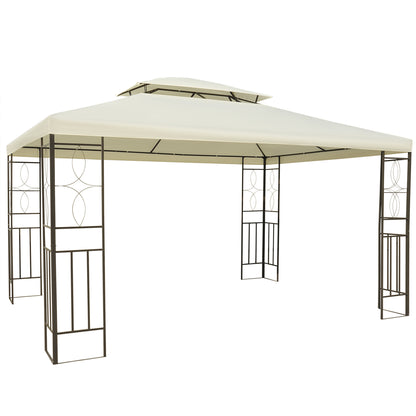 Outsunny Pérgola de Jardim 295x392x270 cm Pérgola para Exterior com Duplo Teto de Ventilação e 4 Colunas de Aço Estáveis para Festas Eventos Pátio Creme