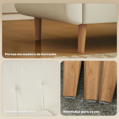 Sofá Eira de 2 Lugares em Linho Creme - Madeira de Borracha - 138,5x70x75 cm - Design Nórdico