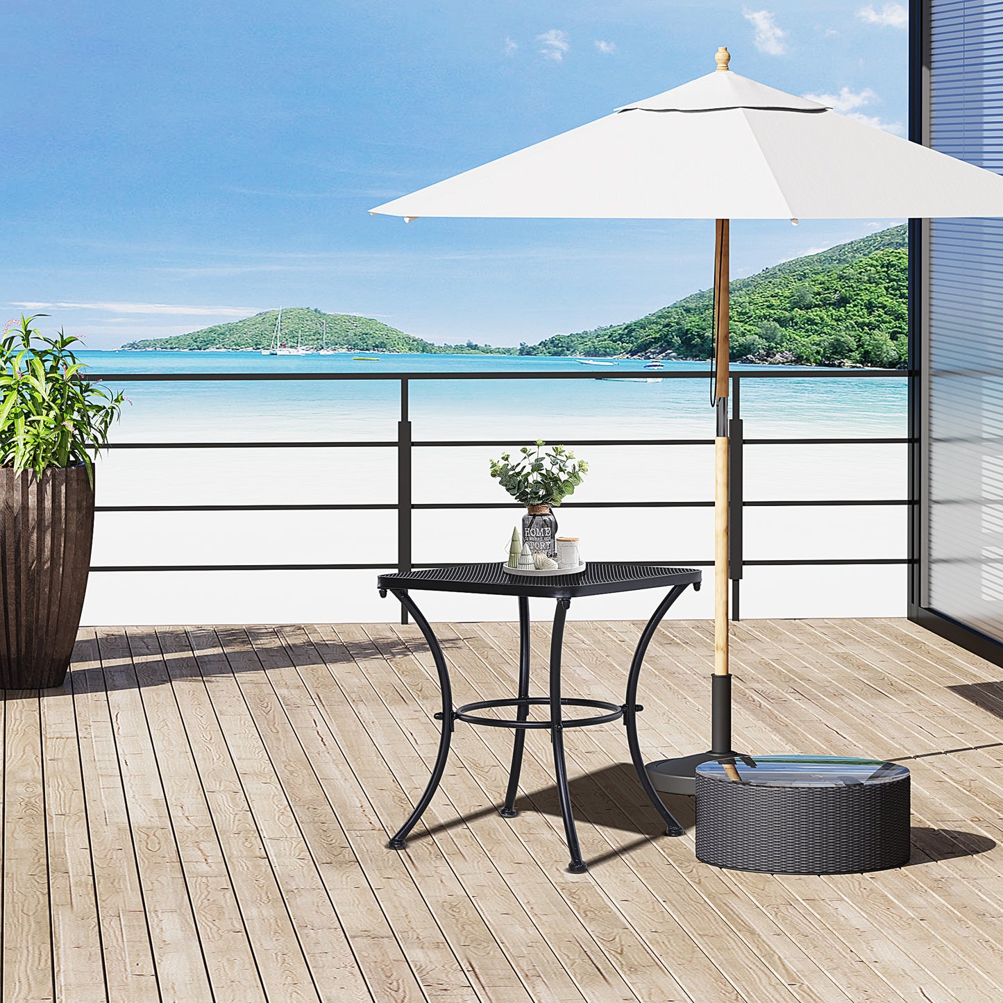 Outsunny Mesa de Jardim Quadrada Mesa Auxiliar Exterior com Estrutura de Metal para Pátio Terraço Varanda Carga 30kg 45x45x50cm Preto