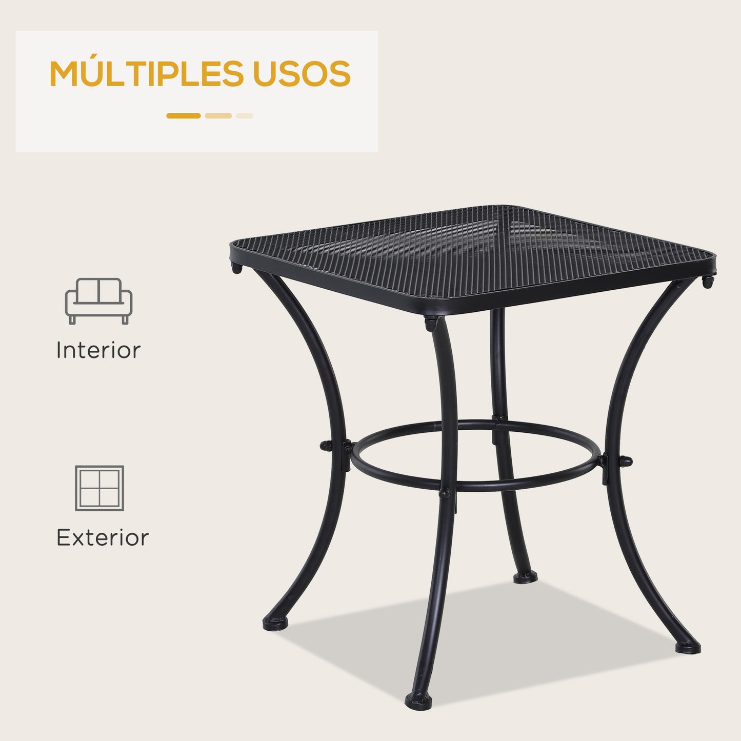 Outsunny Mesa de Jardim Quadrada Mesa Auxiliar Exterior com Estrutura de Metal para Pátio Terraço Varanda Carga 30kg 45x45x50cm Preto