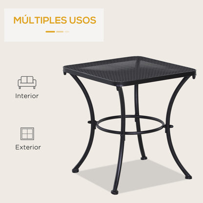 Outsunny Mesa de Jardim Quadrada Mesa Auxiliar Exterior com Estrutura de Metal para Pátio Terraço Varanda Carga 30kg 45x45x50cm Preto