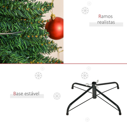 HOMCOM Árvore de Natal Artificial 210cm Ignífugo com 499 Pontas de Ramo PVC e Suporte de Metal Decoração de Natal para Interiores Fácil de Montar Verde