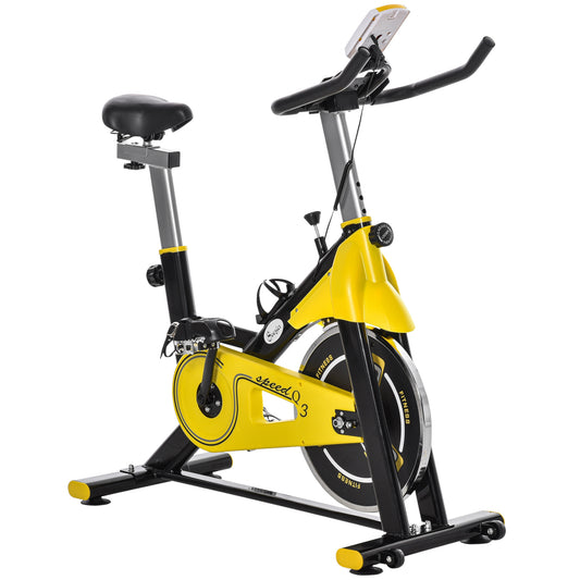 HOMCOM Bicicleta Estática com Resistência Ajustável Bicicleta Fitness com Ecrã LCD Rodas Guiador e Assento Ajustáveis para Casa Ginásio 45,5x100x101-113 cm Amarelo e Preto