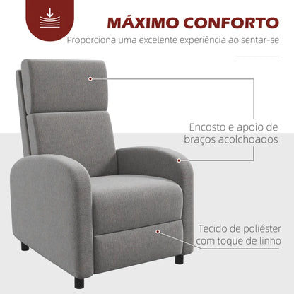 Poltrona Relax Chief Reclinável em Tecido Linho - Cinzento - Design Moderno