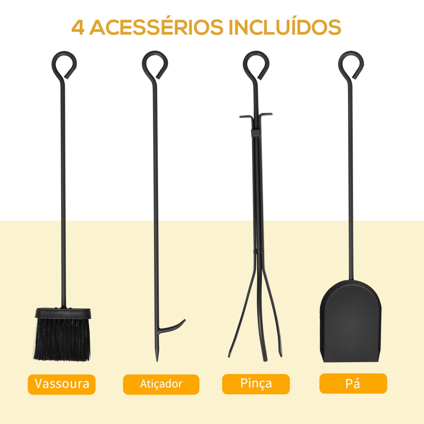 HOMCOM Suporte para Lenhas Suporte de Armazenamento para Lenhas 46x30x70 cm Suporte para Lenhas com 4 Ferramentas para Interior e Exterior Preto