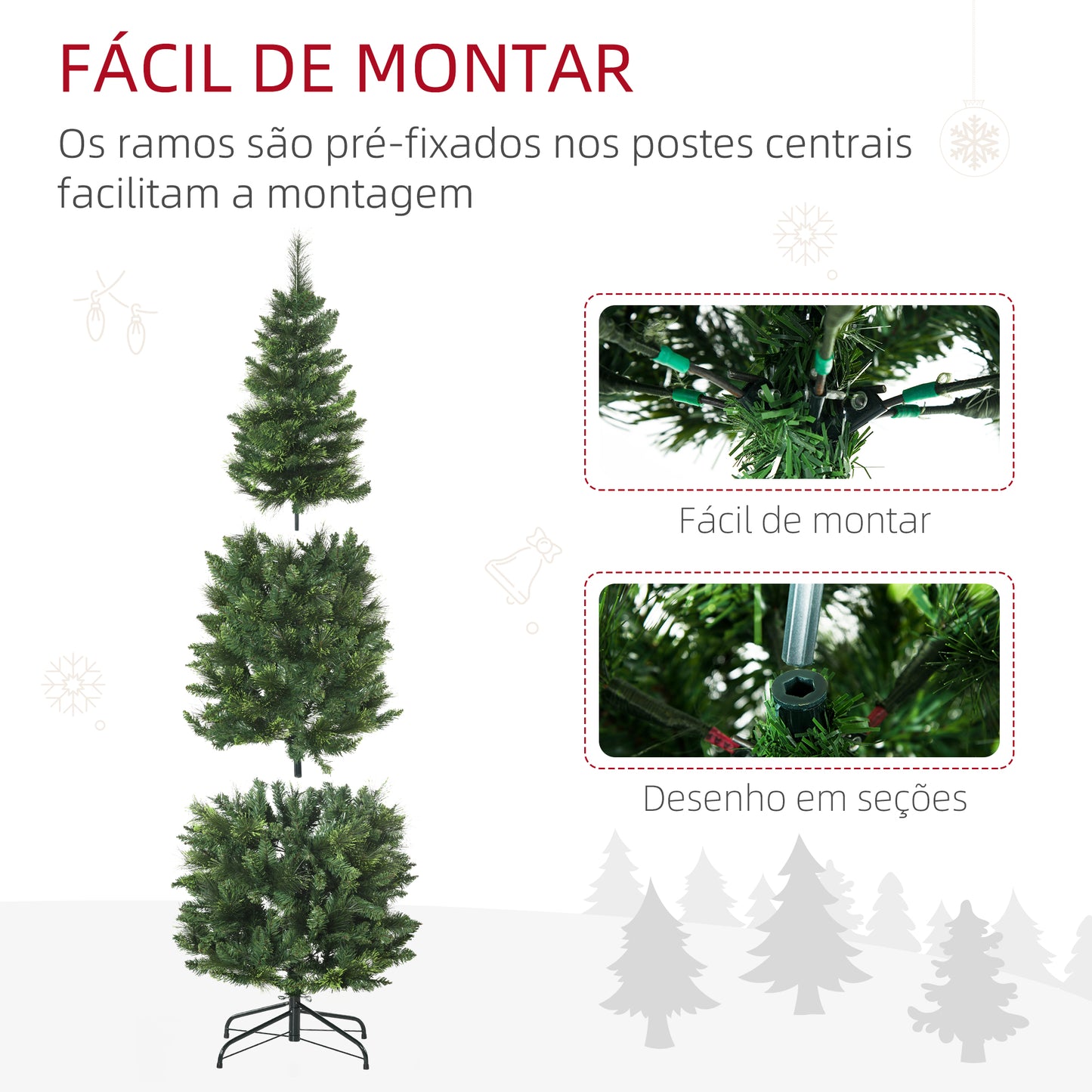 HOMCOM Árvore de Natal Artificial 180 cm Árvore de Natal com 648 Ramos de Agulha de Pinheiro Fácil de Montar e Base Desmontável de Aço Ø70x180 cm Verde