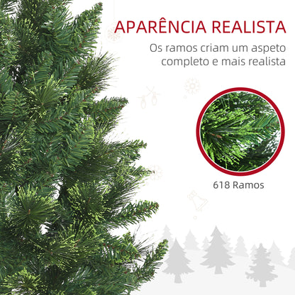 HOMCOM Árvore de Natal Artificial 180 cm Árvore de Natal com 648 Ramos de Agulha de Pinheiro Fácil de Montar e Base Desmontável de Aço Ø70x180 cm Verde