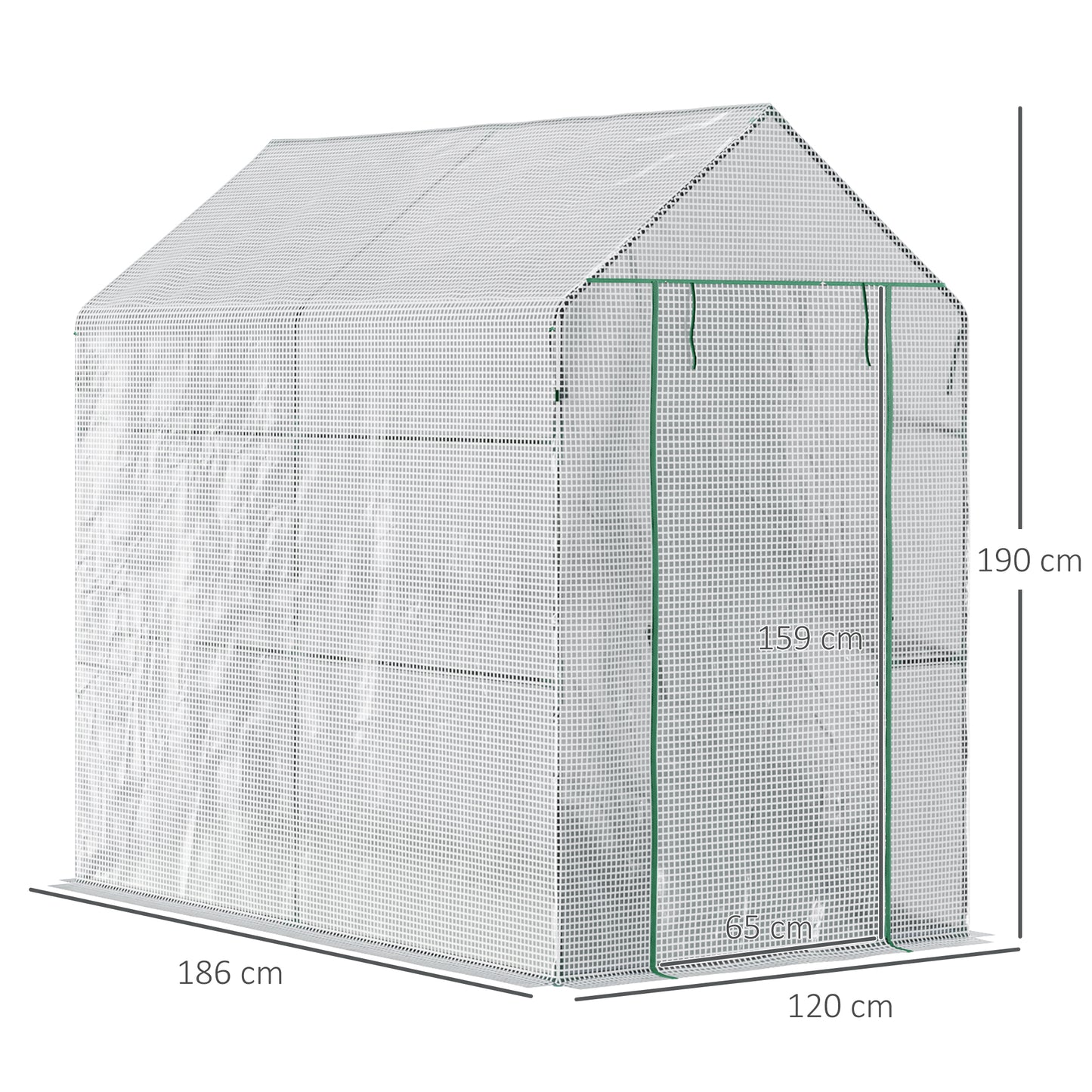 Outsunny Estufa de Jardim Estufa Caseira com 4 Prateleiras Porta Enrolável Cobertura de PE 140g/m² e Estrutura de Aço para Cultivos de Plantas Flores 120x186x190cm Branco