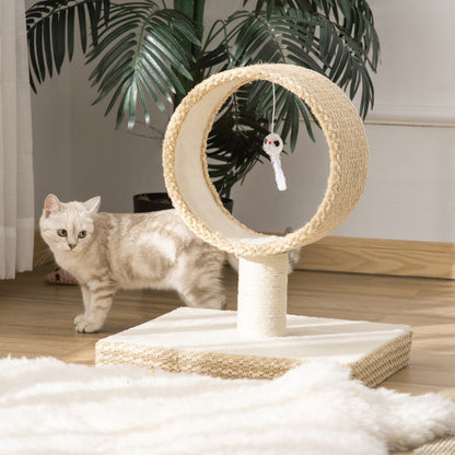 PawHut Árvore para Gatos Pequenos Torre de Arranhar de Gato com Túnel Superior Poste Arranhador de Juta Natural e Brinquedo Suspenso 61x41x50cm Bege