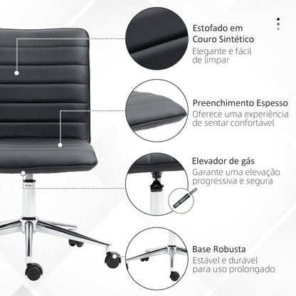 Vinsetto Cadeira de Escritório Operativa Giratória com Altura Ajustável Encosto Estofado em Couro Sintético Carga 120kg 47x57x76,5-86,5cm Preto