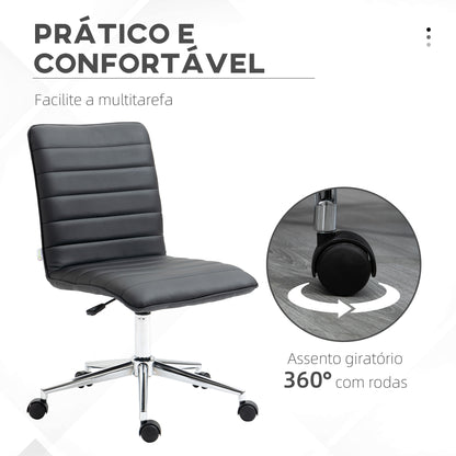 Vinsetto Cadeira de Escritório Operativa Giratória com Altura Ajustável Encosto Estofado em Couro Sintético Carga 120kg 47x57x76,5-86,5cm Preto