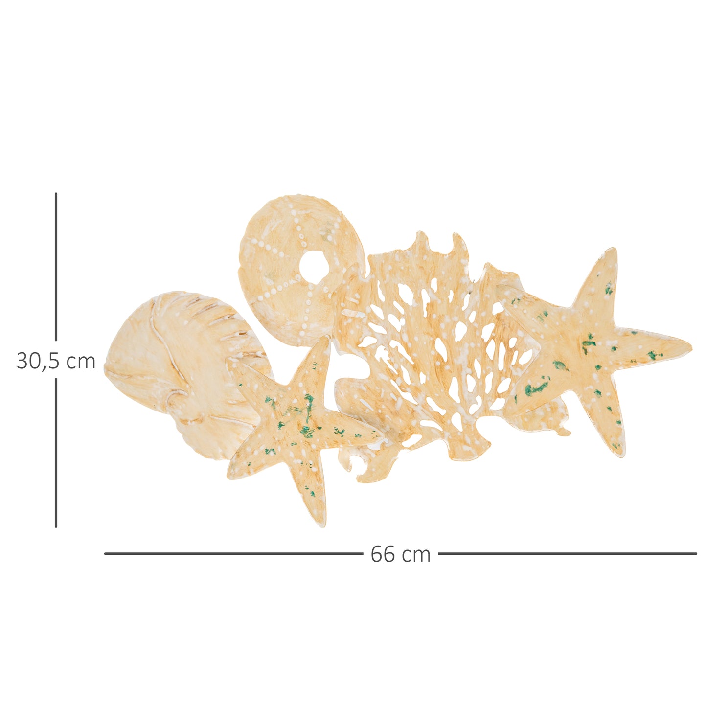 HOMCOM Decoração de Parede de Metal 3D com Conchas Estrela do Mar Coral 66x30,5cm Arte de Parede Decoração de Parede Metálica para Sala de Estar Dormitório Escritório Bege