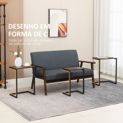 HOMCOM Conjunto de 3 Mesas Auxiliares em Forma de C Mesas de Estilo Industrial com Pés de Aço para Sala de Estar Dormitório Escritório 45x30x60cm 40x28x56cm e 34x25x50cm Marrom Rústico