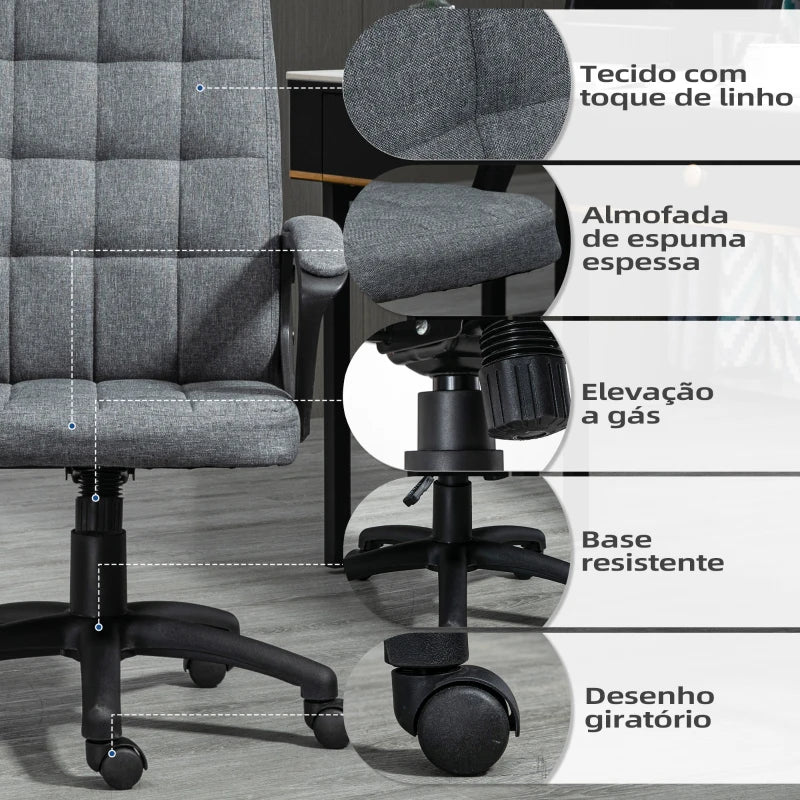 Cadeira de Escritório Fauna com Altura Ajustável Estofada em Linho Cinzento - Design Nórdico