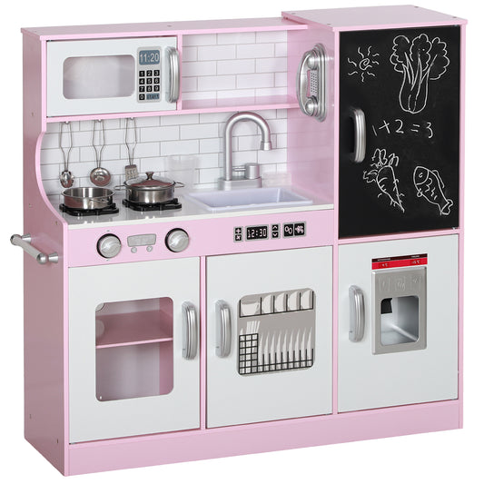 AIYAPLAY Cozinha de Brincar para Crianças acima de 3 anos Cozinha Infantil de Madeira com Acessórios Máquina de Gelo Ardósia e Telefone 83,8x26,8x81 cm Rosa