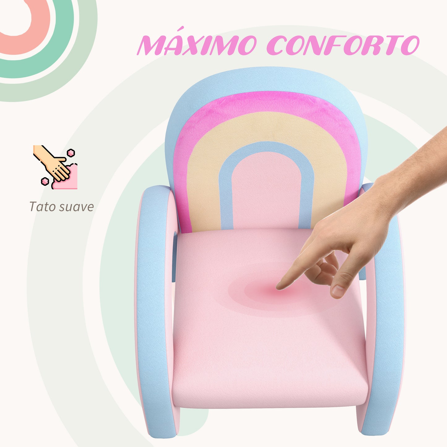 ZONEKIZ Poltrona para Crianças Pequenas em Forma de Arco Íris Mini Sofá para Crianças de 1,5 a 5 Anos para Dormitório Sala de Estar Carga Máxima 45 kg 43x41x51 cm Rosa