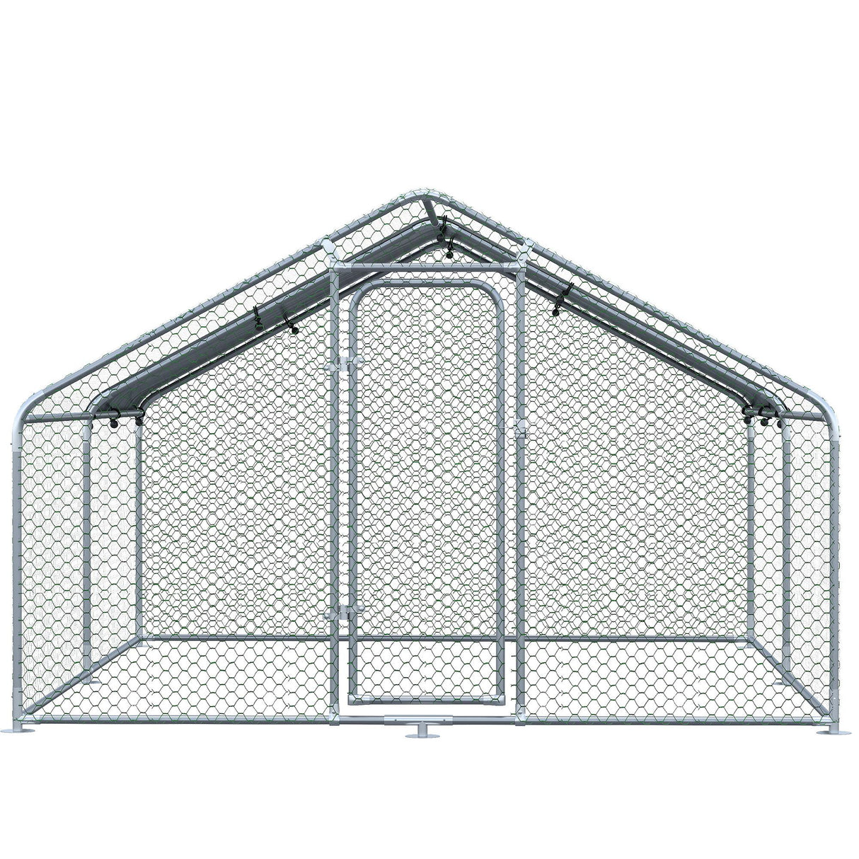 PawHut Galinheiro de Exterior Grande de Metal Galvanizado 3x4x1,95 m Gaiola para Galinhas Coelhos com Porta e Cobertura de Tecido de Oxford Resistente aos Raios UV Prata