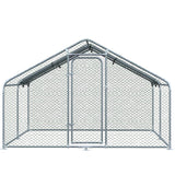 PawHut Galinheiro de Exterior Grande de Metal Galvanizado 3x4x1,95 m Gaiola para Galinhas Coelhos com Porta e Cobertura de Tecido de Oxford Resistente aos Raios UV Prata