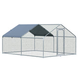 PawHut Galinheiro de Exterior Grande de Metal Galvanizado 3x4x1,95 m Gaiola para Galinhas Coelhos com Porta e Cobertura de Tecido de Oxford Resistente aos Raios UV Prata