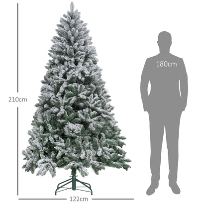 HOMCOM Árvore de Natal 210 cm Árvore de Natal Artificial Nevado com 1021 Ramos e Suporte de Metal Árvore Natalina para Sala Interior Verde