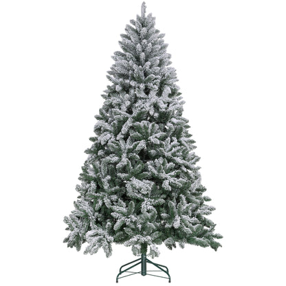 HOMCOM Árvore de Natal 210 cm Árvore de Natal Artificial Nevado com 1021 Ramos e Suporte de Metal Árvore Natalina para Sala Interior Verde