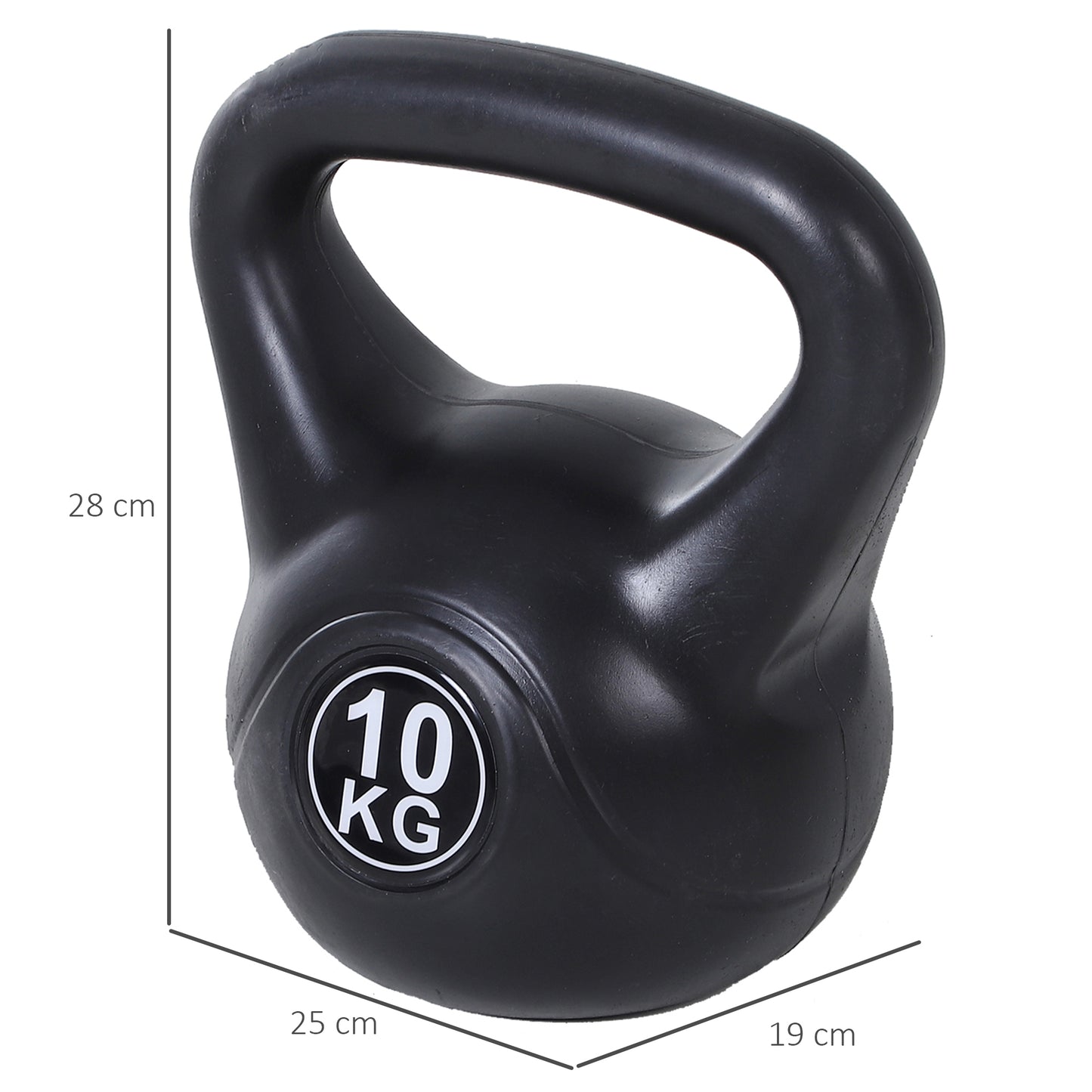 HOMCOM Peso Russo de 10 kg Kettlebell Preenchido de Areia com Punho Largo e Antiderrapante para Trenos em Casa e Ginásio 25x19x28 cm Preto