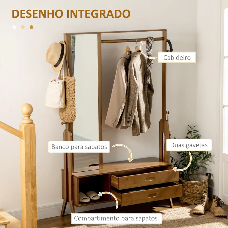 Conjunto de Entrada Savanna com Espelho e Arrumação em Bambu - Design Natura