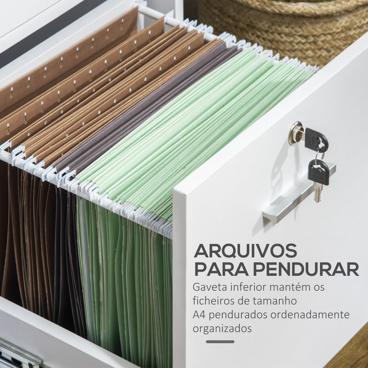 Vinsetto Armário para Impressora Móvel Auxiliar de Escritório com Rodas 2 Prateleiras 2 Gavetas Carga Máxima 30kg para Dormitório Cozinha Estúdio 80x40x66,5cm Branco