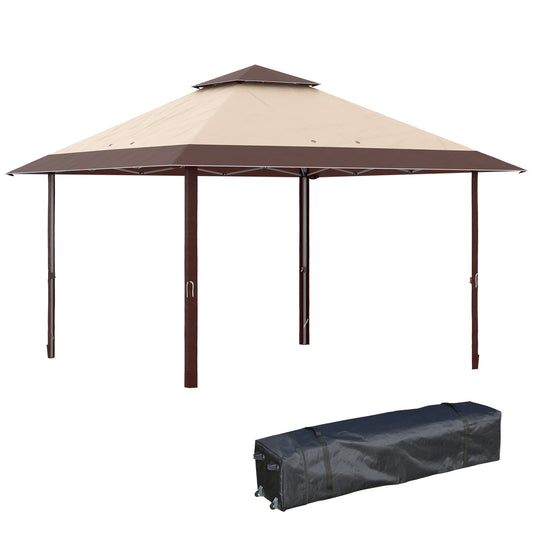 Outsunny Tenda Dobrável 3,85x3,85 m Tenda de Jardim com Telhado Duplo Altura Ajustável com Bolsa de Transporte Proteção UV para Festas Casamentos Cáqui e Café