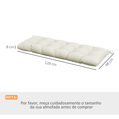 Outsunny Almofada para Banco 128x48x8 cm Almofada para Banco de Jardim com 2 Cordões de Fixação Impermeável e Proteção UV 50+ para Jardim Terraço Creme