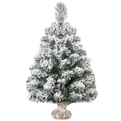 Árvore de Natal Artificial 60cm com 67 Ramos Ignífugos e Base de Cimento Decoração de Natal para Mesa Escritório Ø32x60cm Verde e Branco