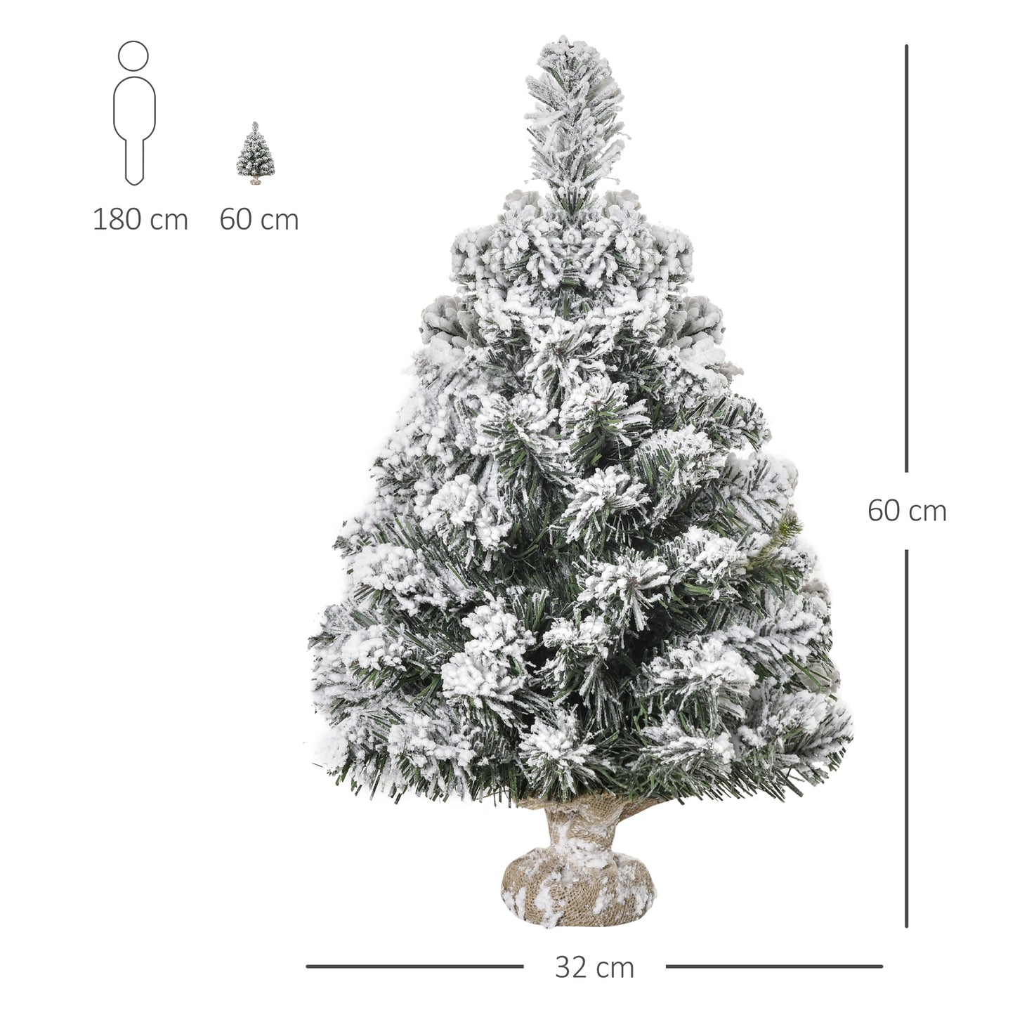 Árvore de Natal Artificial 60cm com 67 Ramos Ignífugos e Base de Cimento Decoração de Natal para Mesa Escritório Ø32x60cm Verde e Branco