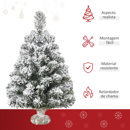 Árvore de Natal Artificial 60cm com 67 Ramos Ignífugos e Base de Cimento Decoração de Natal para Mesa Escritório Ø32x60cm Verde e Branco